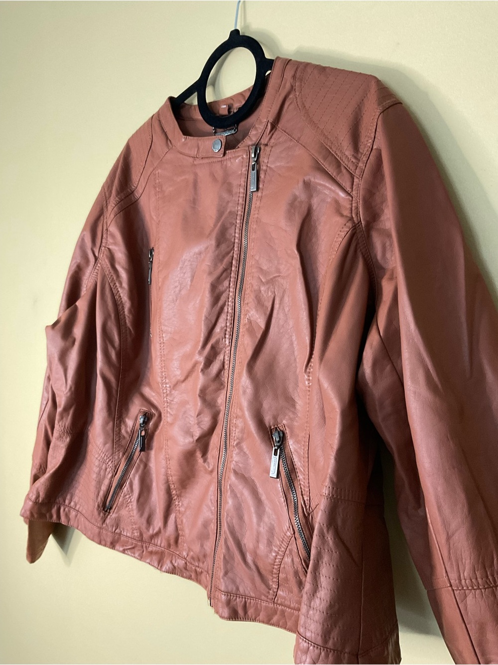 Jou Jou Rust-Tone Vegan Leather Zip Jacket - Picture 2 of 9